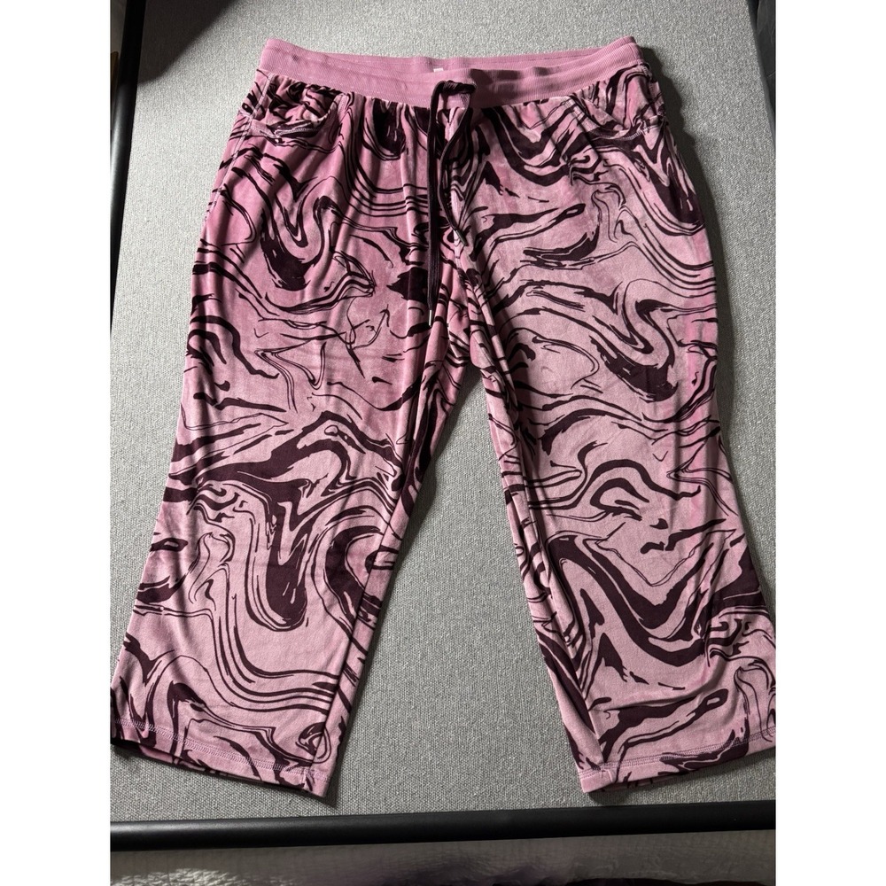 Cozy Brand Women's Pink And Burgandy Velour Swirl Design Crop Lounge Pants 3X